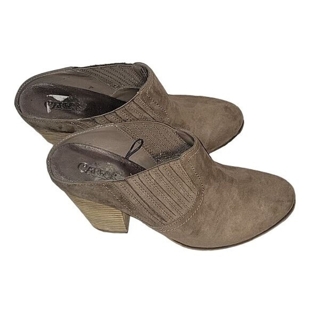 Carlos Santana Hardyn Taupe Faux Suede Mule Booties Stacked Heel 10M cottagecore